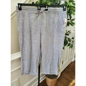Per Se Women's Gray Striped Linen & Viscose Mid Rise‎ Straight Leg Dress Pant 1X